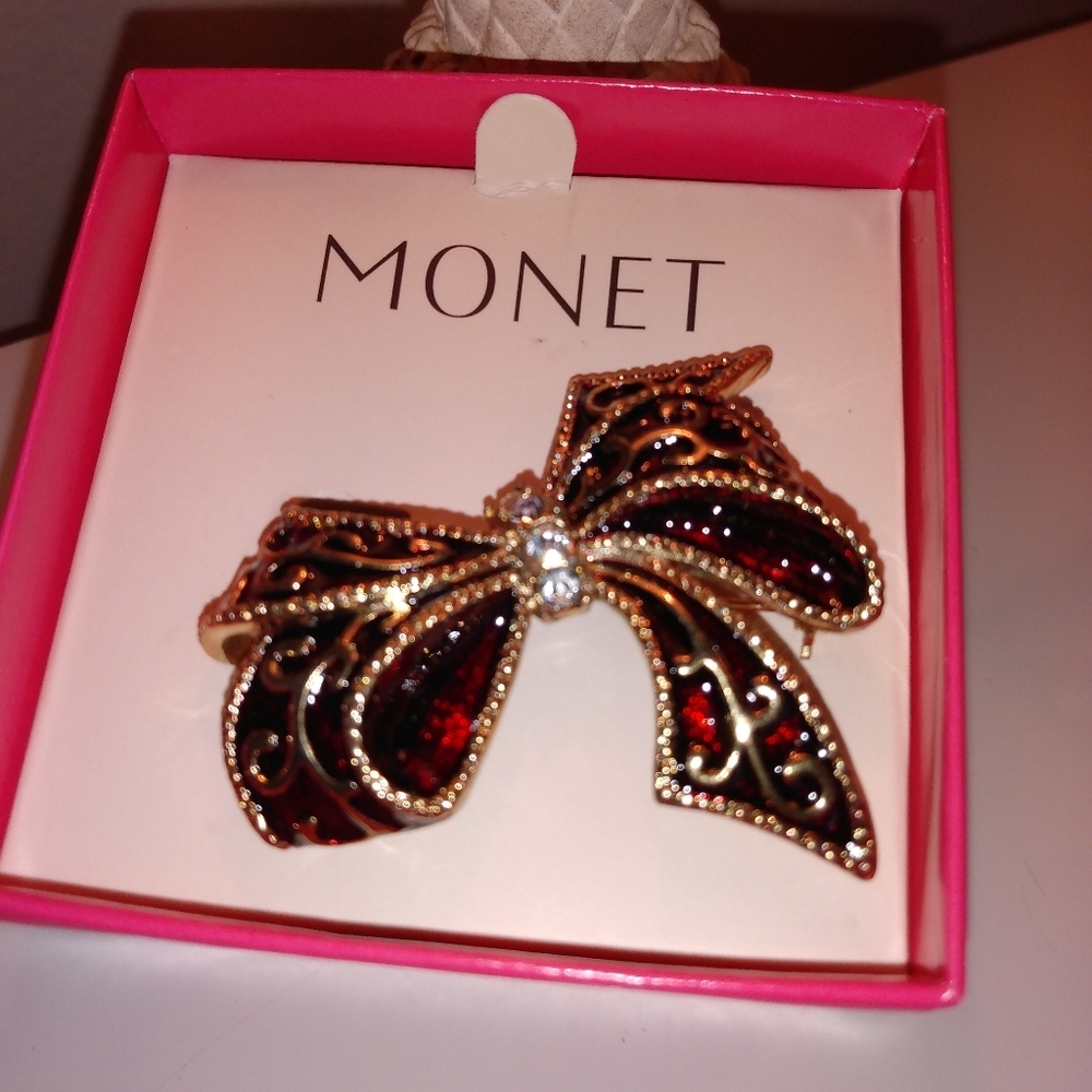 Monet Enamel and Crystal Bow Pin